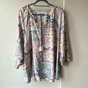 Canyon Retreat Shirt Size 2XL Blouse Aztec southwest tie front Relaxed Fit top